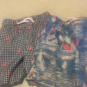 Crown & Ivy Kids Navy Gingham Crab and Blue Sailboat Swim Trunks